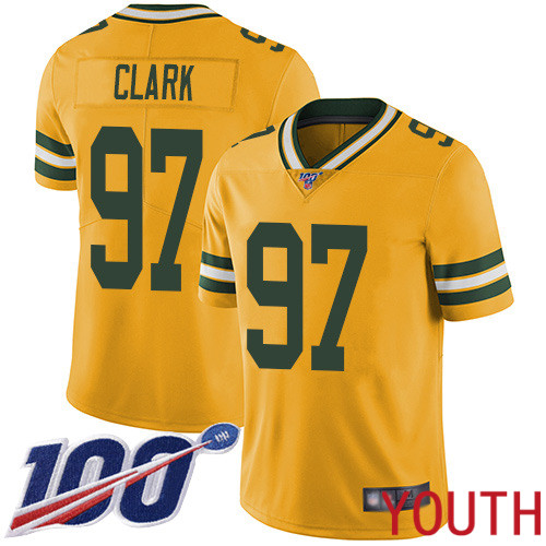 Green Bay Packers Limited Gold Youth 97 Clark Kenny Jersey Nike NFL 100th Season Rush Vapor Untouchable
